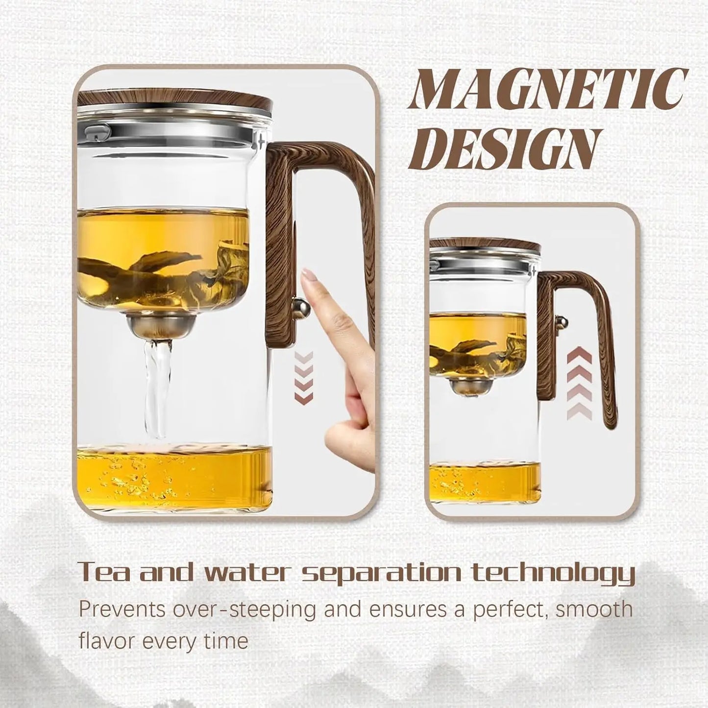 600ML Enchanti Tea Pot Glass Kettle Teapot with Wooden Handle