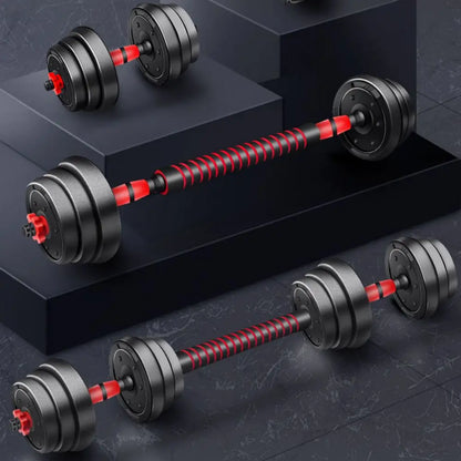 2-in-1 adjustable dumbbell set with bars.