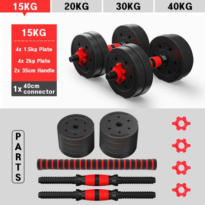 2-in-1 adjustable dumbbell set with bars.