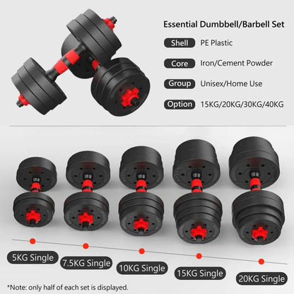 2-in-1 adjustable dumbbell set with bars.