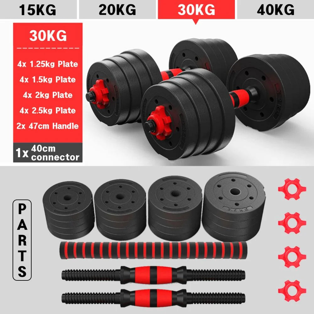 2-in-1 adjustable dumbbell set with bars.