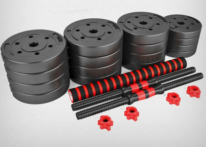 2-in-1 adjustable dumbbell set with bars.