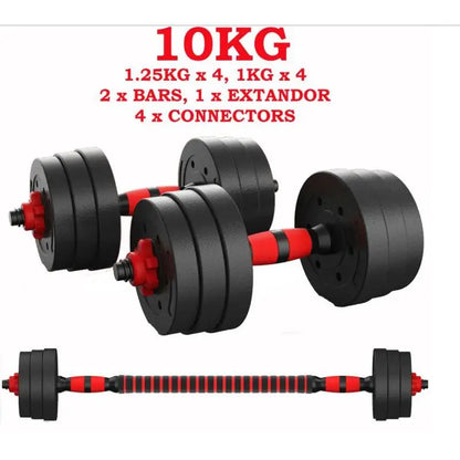 2-in-1 adjustable dumbbell set with bars.