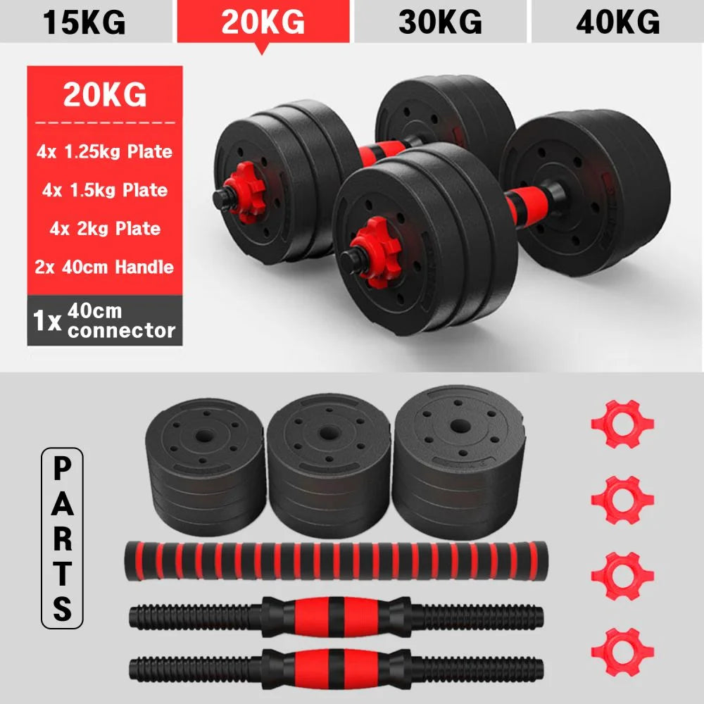 2-in-1 adjustable dumbbell set with bars.