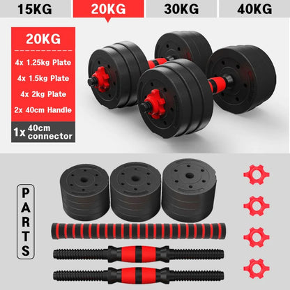 2-in-1 adjustable dumbbell set with bars.