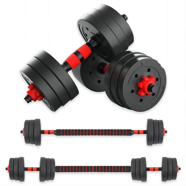 2-in-1 adjustable dumbbell set with bars.