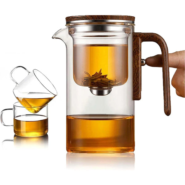 600ML Enchanti Tea Pot Glass Kettle Teapot with Wooden Handle